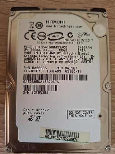 Hard diskovi, eksterni diskovi: HDD 80 GB – Hitachi HTS541680J5SA00 (2.5", SATA) - Kapacitet: 80 GB - — 1