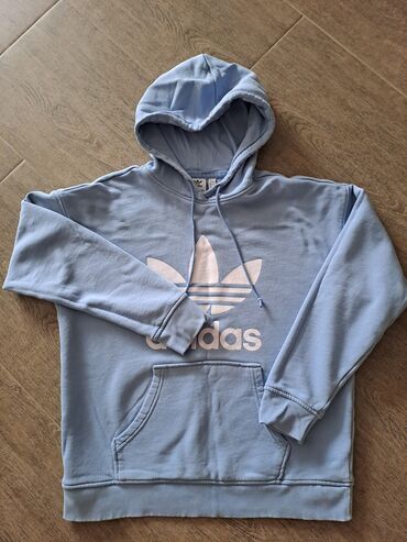 muške dukserice: Adidas, M (EU 38), Print, Single-colored, color - Light blue