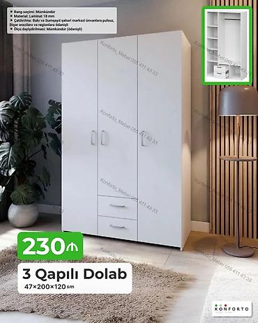 3 qapılı paltar dolabı – 47×200×120 sm - Rəng seçimi: mümkündür -