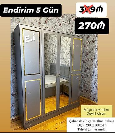 Ev üçün mebel: - Dörd qapılı paltar dolabı, ön hissədə 2 ədəd güzgü paneli - Rəng — 1