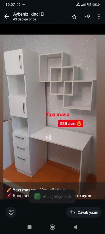 Stullar: ✏️ *Yazı masası*– Yeni sifarişlə 📌 Rəng seçimi mövcuddur 📐 Ölçülər