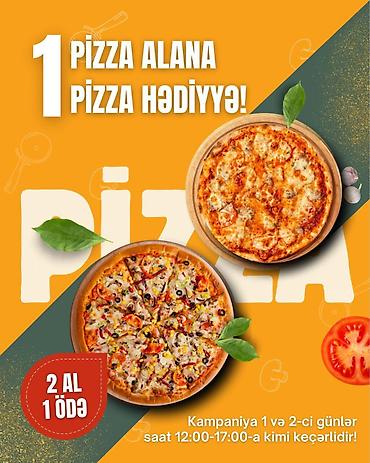 kafe divanı: Pitsa kampaniyası: 1 pitsa alana 1 pitsa hədiyyə! - “2 al, 1 ödə” — 1