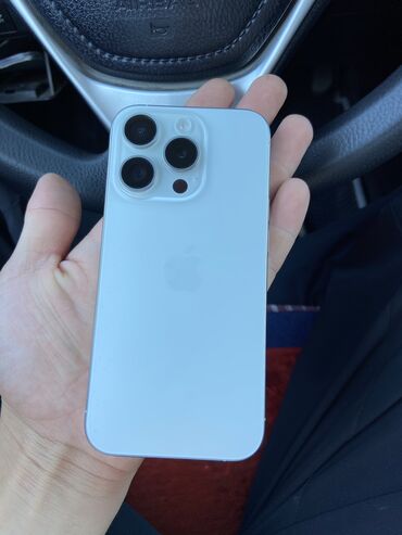ми ош: IPhone 15 Pro, Колдонулган, 256 ГБ, White Titanium, Каптама, Кабель, 86 %