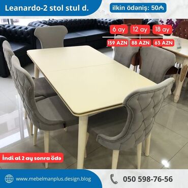 Masa və oturacaq dəstləri: Qonaq otağı üçün, Yeni, Açılan, Dördbucaq masa, 6 stul — 7