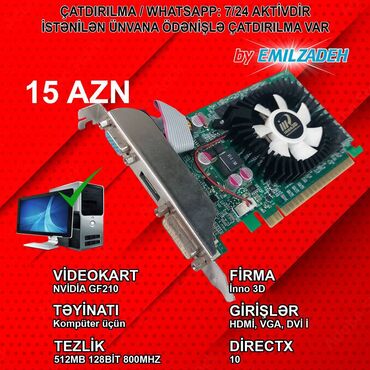 Videokartlar: Videokart NVidia GeForce 210, < 4 GB, İşlənmiş