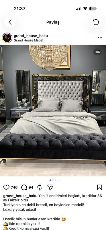 mdf panel: Luxury Yataq Otağı Dəsti - Zərif qızılı detallar və tünd boz rəng — 2