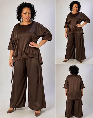 silvia pantalone: Fa, Damski komplet od satena – bluza i široke pantalone - Materijal — 6