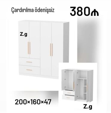 ikinci əl şkaf: *Dolab 4 Qapılı 💫 380Azn* ✔️Materialı Rusiya Laminatı 18/lik