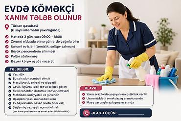 Работа: Evdə köməkçi xanım tələb olunur Türkan qəsəbəsində (6 saylı — 2