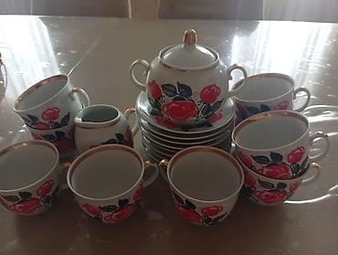 Qab-qacaq və mətbəx ləvazimatları: Çay dəsti, rəng - Ağ, Farfor, 9 nəfərlik, SSRİ — 1