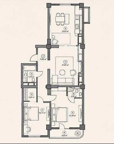 кант квартиры 2023г: 3 комнаты, 109 м², 4 этаж — 2