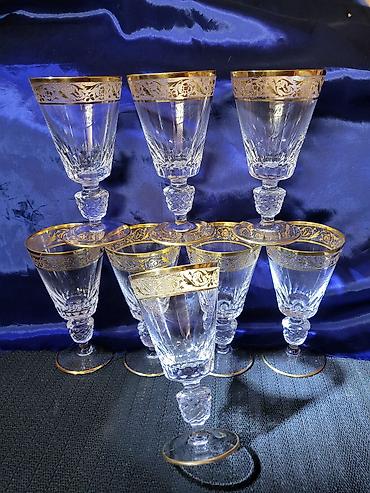 Ostali antikviteti: Luksuzne kristal case za vino1955/56 god,rucni rad — 2