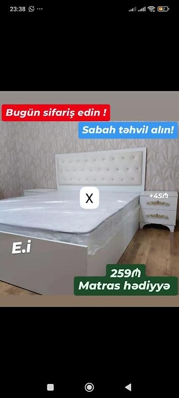 intex matras: Ağ rəngli, yumşaq kapitone başlıqlı iki nəfərlik çarpayı dəsti. Sadə — 1