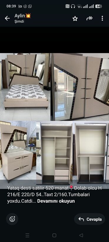 Информатика: Yataq desti satilir 520 manat📍Dolab olcu H 216/E 220/D 54. Taxt