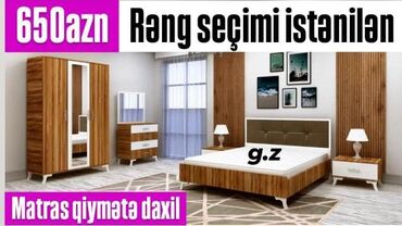 Yataq otağı dəstləri: *Yataq Dəsti 650Azn* ✔️İstehsal Rusiya Laminat 18/lik qalınlıqda Dolab