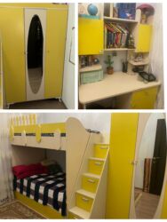 кровать с базой: Для мальчика, Б/у, 2 односпальные кровати, Шкаф, Письменный стол