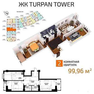 2026: 2 комнаты, 99 м², Асанбай мкр Элитка, 14 этаж, ПСО (под самоотделку) — 2