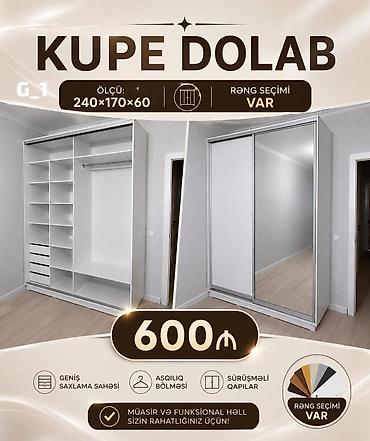 divarda kitab refi: Kupe dolab – model G_1 Ölçü: 240 × 170 × 60 sm Rəng seçimi: var — 1