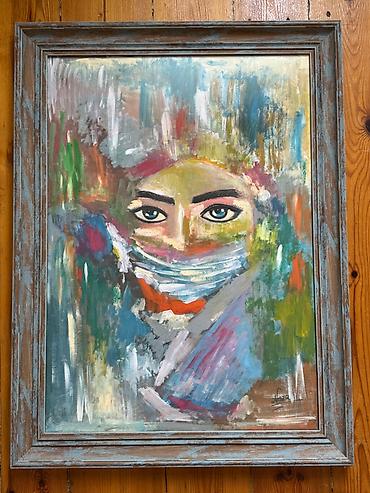 dollar sekilleri: Abstrakt portret rəsm əsəri - Texnika: kətan üzərində akril/yağlı — 1