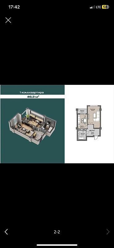 Үй куруучулардан жаңы конуштар: 1 ком. кв 46 кв2. 5 этаж Дом достроенный под псо . Жилой комплекс — 2