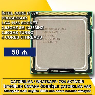 Masaüstü kompüterlər və iş stansiyaları: Prosessor Intel Core i7 Core i7 870, 3-4 GHz, 8 nüvə, İşlənmiş