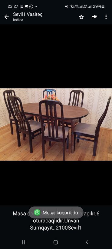 stol stul satisi: Masa dəsti satılır 190₼ Masa açılır.6 oturacaqlıdır.Ünvan