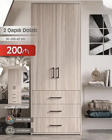 2 qapılı dolab – 90×200×47 sm - Minimalist dizaynlı, açıq ağac