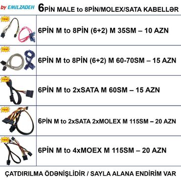 Digər kompüter aksesuarları: Kabellər "6pin Male Modular PSU" 🚚Metrolara və ünvana çatdırılma var