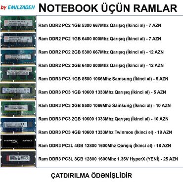 laptop ddr3 ram: Operativ yaddaş (RAM) HyperX, 8 GB, 1600 Mhz, DDR3, Noutbuk üçün, Yeni