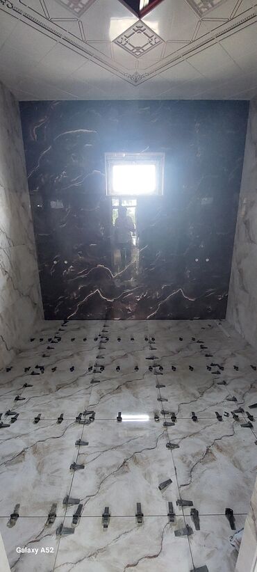 Plitə işləri: Mərmər naxışlı keramoqranit döşəmə və divar kafel işləri - — 6