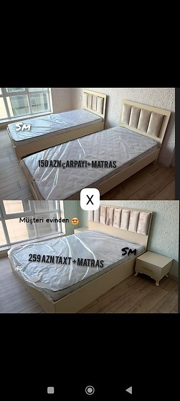 tek matraslar: Müasir dizaynlı çarpayı və taxt dəsti - Yumşaq parça ilə üzlənmiş — 1