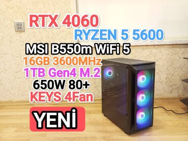 Masaüstü kompüterlər və iş stansiyaları: RTX 4060 - Ryzen 5 5600 - B550 WiFi - 16GB RAM - 1TB Gen4 M.2