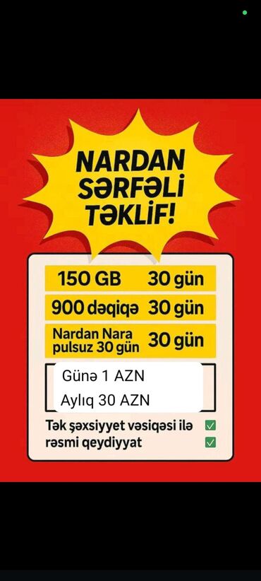 simsiz internet modemleri: Mobil tarif paketi – “Nardan sərfəli təklif” Paketin məzmunu: - 150