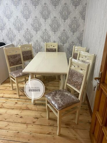 mermer stollar: Qonaq otağı üçün, Yeni, Açılan, Dördbucaq masa, 6 stul, Azərbaycan