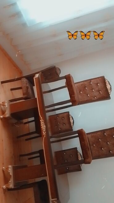 bar oturacaqi: Qonaq otağı üçün, İşlənmiş, Açılmayan, Dördbucaq masa, 6 stul