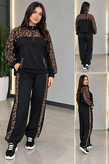 İdman geyimləri: Qadın idman dəsti – qara rəngdə, leopard detalı - 2 hissəli dəst: üst — 6