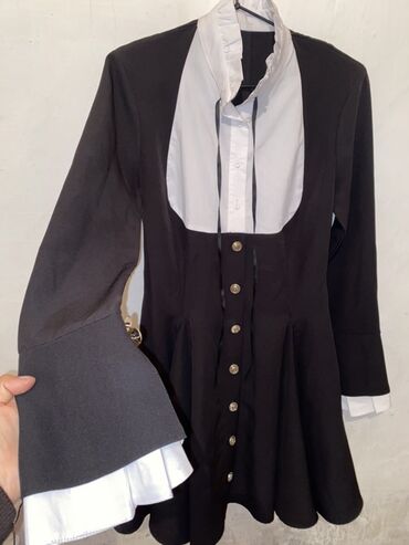 черно белая платья: Повседневное платье, Made in KG, Осень-весна, Короткая модель, S