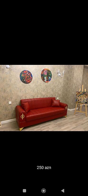 Диваны: Qırmızı 3 nəfərlik divan - Material: dəriyəoxşar parça (asand — 2