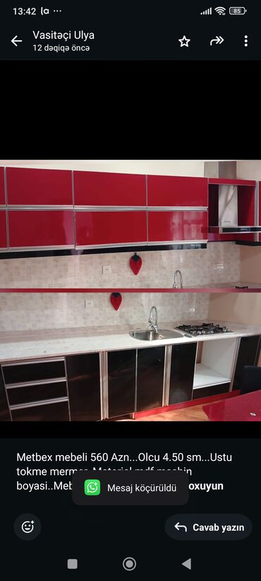 Ev üçün digər mebel: Metbex mebeli 560 Azn. Olcu 4.50 sm. Ustu tokme mermer. Material mdf