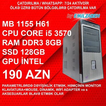 Masaüstü kompüterlər və iş stansiyaları: Masaüstü Kompüter "Qori DDR3 1155 H61/Core i5 3570/8GB Ram/128GB SSD"