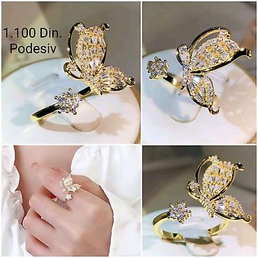 prsten swarovski cena: Pozlaćeni prsten od hirurskog čelika, sa leptirićem – podesiv model - — 4