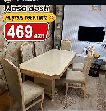 salon oturacagi: Masa dəsti - Komplekt: 1 ədəd düzbucaqlı masa + 6 ədəd stul - — 1