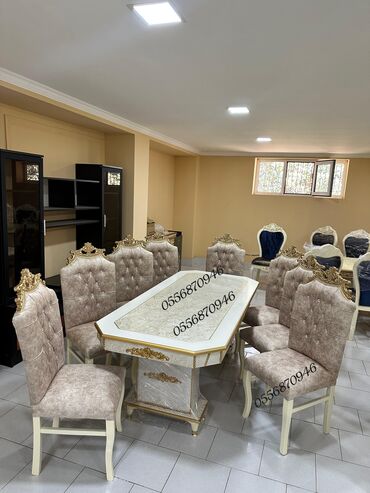 Masa və oturacaq dəstləri: Qonaq otağı üçün, Yeni, Açılmayan, Dördbucaq masa, 6 stul — 3