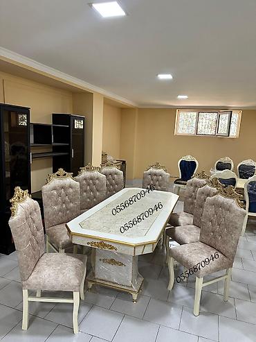 Masa və oturacaq dəstləri: Qonaq otağı üçün, Yeni, Açılmayan, Dördbucaq masa, 6 stul — 8