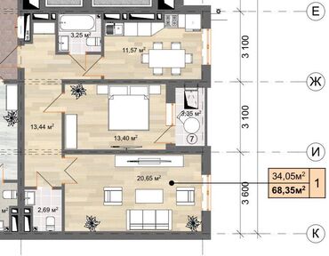 квартира аренда келечек: 2 комнаты, 68 м², Элитка, 14 этаж