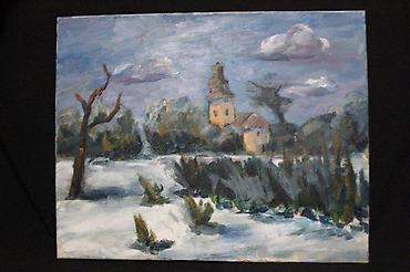 za kucu: SLIKA PEJZAŽ ZIMA, IMPRESIONIZAM, ULJE NA PLATNU, 40 X 50 | Slika sa — 1