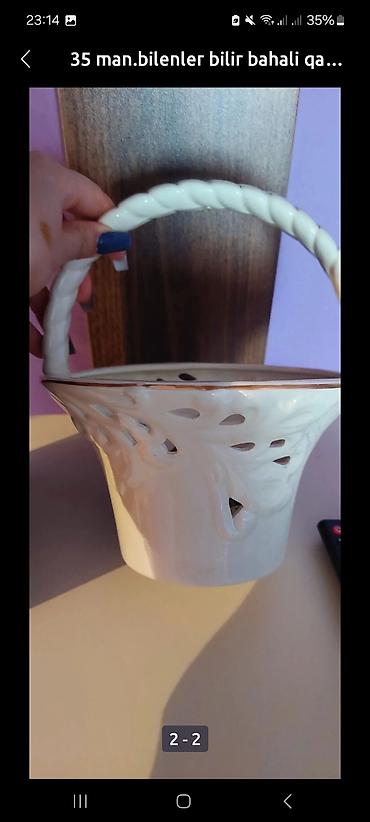 3d defter: Porselen dekorativ səbət - Material: keyfiyyətli porselen - Rəng: ağ — 2