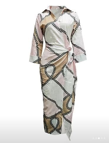 mango suknje: Elegantna duga košulja-haljina sa printom lanaca - Model: duga — 2