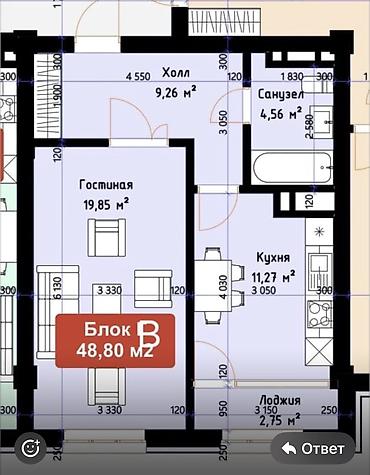 27: 1 комната, 49 м², Кок-Жар мкр Элитка, 8 этаж — 4