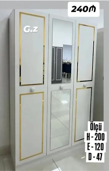Üç qapılı dolab - Rəng: ağ, qızılı haşiyələr - Dizayn: orta qapıda